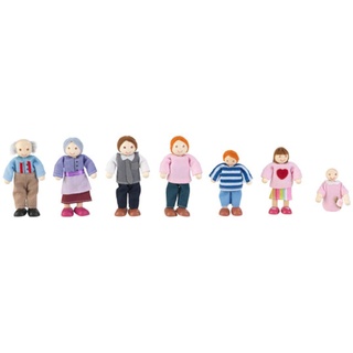 KidKraft 7-köpfige Puppenfamilien aus Holz, Mini Puppe, Zubehör für Puppenhaus, Spielzeug für Kinder ab 3 Jahre, 65202