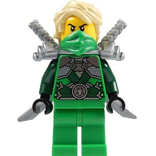 Ninjago Lego Minifigur Lloyd Garmadon (grüner Ninja) mit Schulterrüstung und Zwei Katanas (Schwerter)