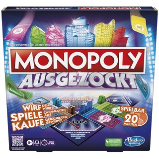 Monopoly Ausgezockt Brettspiel, schnelles Monopoly Familien-Spiel für 2–4 Spieler, Spieldauer ca. 20 Min.