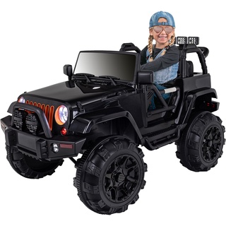 Kinder-Elektroauto Offroad Jeep Adventure, 70 Watt, Fernbedienung, LED, Bremsautomatik, Stoßdämpfer (Schwarz)