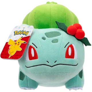 Pokémon PKW3673-20 cm Winter Plüsch - Bisasam mit Weihnachtszweig, offizielles Plüsch