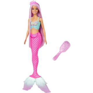 Barbie Meerjungfrauen-Puppe - mit Langen rosa Haaren und Accessoires für individuelles Styling, inklusive Bürste, wunderschönes Muscheloberteil und Pinker Schwanzflosse, für Kinder ab 3 Jahren, HRR00