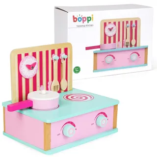 boppi hölzerne Tischküche Spielküche Herd Theke Kochfeld für Kinder mit Spielzeug Kochutensilien Zubehör und Kochtopf 3 Jahre und aufwärts