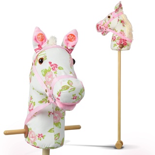 Pink Papaya Steckenpferd, Flower, süßes Spielzeug Pferd aus Stoff mit Sound Funktion: Gewieher und Galoppgeräusch - Farbe: Blumenmuster mit weißer Mähne