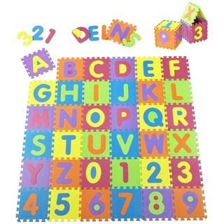 Juskys Puzzlematte Kim, mit Buchstaben und Zahlen, von A - Z und 0 - 9 blau|gelb|grün|lila|rot 189 cm x 189 cm x 1 cm