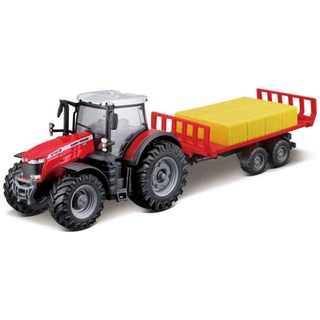 Bburago 18/31675 Massey Ferguson 8740s with tractor trailer Official 1:32 scale metallic red (Asst.