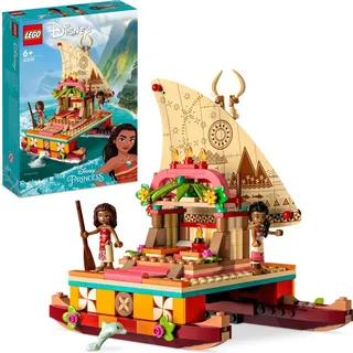 LEGO 43210 Disney Princess Vaianas Katamaran Spielzeug Boot mit Vaiana und Sina Prinzessinnen Mini-Puppen & Delfin-Figur für Mädchen und Jungen