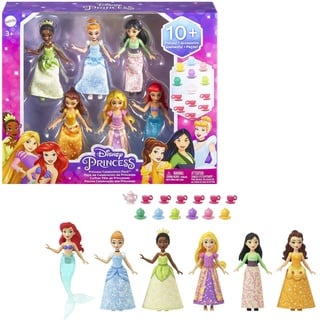 Mattel Disney Prinzessinnen Set, inkl. 6 Disney Figuren: Tiana, Cinderella, Mulan, Belle, Rapunzel, Arielle, Disney Geschenke, Spielzeug ab 3 Jahre, HLW91