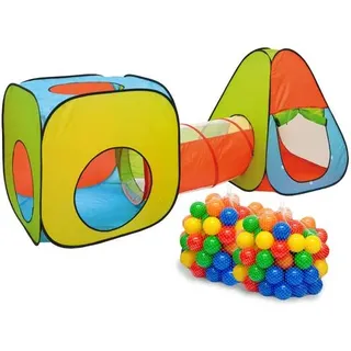 3er Bällebad Zelt 200 Baby Bälle PopupTunnel Kinderzelt Spielzelt 260x90x100cm