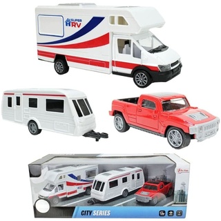 Toi-Toys - Modellfahrzeug Set - Wohnmobil + Wohnwagen + Pick-Up-Truck