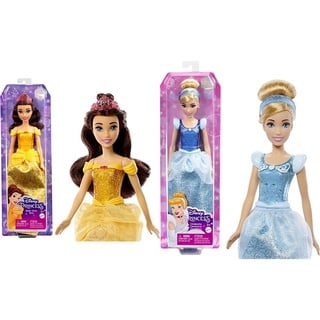Disney Princess Spielzeug, bewegliche Belle-Modepuppe mit glitzernder Kleidung und Accessoires & Cinderella - Bewegliche Puppe mit glitzerndem Outfit