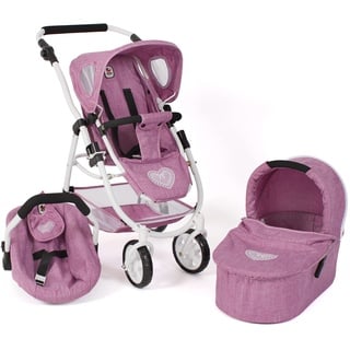 Bayer Chic 2000 - Puppenwagen Emotion All In, 3in1 Puppenwagen-Set bestehend aus Babywanne, Sportsitz und Autositz, Jeans pink