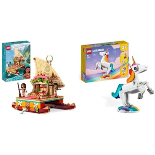 LEGO 43210 Disney Princess Vaianas Katamaran Spielzeug Boot mit Vaiana und Sina Prinzessinnen Mini-Puppen & Delfin-Figur für Mädchen und Jungen & 31140 Creator 3in1 Magisches Einhorn Spielzeug