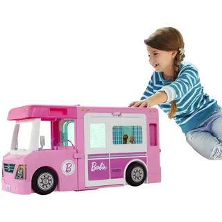 Barbie 3-in-1 Super Abenteuer-Camper mit Zubehör, Pool, umbaubarem Truck, Barbie-Boots, 60 Barbie-Camping-Zubehörteilen, ohne Barbie-Puppe, als Geschenk für Kinder ab 3 Jahren geeignet, GHL93