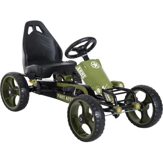 HOMCOM Go Kart Tretauto Tretfahrzeug mit Handbremse Verstellbarem Sitz ab 3 Jahren Grün 105 x 54 x 61 cm   Aosom