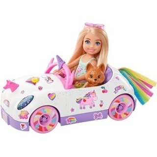 Barbie – Chelsea und ihr wandelbares Einhorn und ihr Regenbogen, mit Aufklebern und Zubehör – Fahrzeugpuppenmodell – ab 3 Jahren