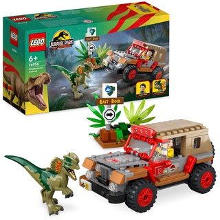 LEGO Jurassic Park Hinterhalt des Dilophosaurus, Dinosaurier Spielzeug Set mit Figur und Jeep für Kinder ab 6 Jahren 76958