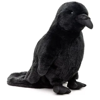 Uni-Toys Kuscheltier Rabe schwarz - Mit Stimme - 23 cm (Höhe) - Plüsch-Vogel - Plüschtier, zu 100 % recyceltes Füllmaterial