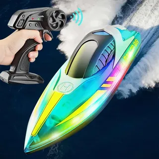 HOVCEH Ferngesteuertes Boot, 2,4 GHz 15km/h High Speed RC Boot, Rennboot RC mit Led-Licht, Speed Boat Remote Control, Rennboote Ferngesteuert für Erwaschene Kinder, 60 Meter Kontrollabstand