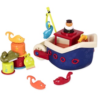 B. toys 13 Teile Badewannenspielzeug Baby mit Boot, Stapelbecher, Fische, Angelspiel Baby Spielzeug Badewanne ab 1 Jahr