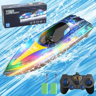 OBEST Ferngesteuerte Boot 2.4GHz RC Boot Hochgeschwindigkeits RC Rennboot mit LED Lichtern,Spielzeugboot RC Boats Toy,Schwimmbäder/Seen/Teiche Spielzeug Geschenke für Erwachsene und Kinder