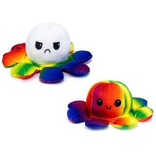 Stimmungs-Octopus, Kuscheltier, Wende-Plüschtier, Octopus doppelseitig Spielzeug für Kinder, Erwachsene Plüschfigur, Farbe wählen:weiß-bunt