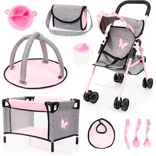 Puppenbuggy BAYER "Set mit Reisebett" Puppenwagen rosa (grau, schmetterling) Kinder