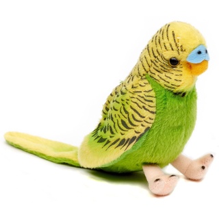 Uni-Toys - Wellensittich (grün) mit zwitschernder Stimme - 12 cm (Höhe) - Plüsch-Vogel - Plüschtier, Kuscheltier