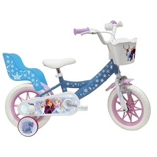 Vélo ATLAS Mädchen Fahrrad 12 Zoll Eiskönigin/Frozen Ausgestattet mit 1 Bremse, Korb Vorne, Puppentür Hinten, Schmutzschutz, Gehäuse und Stabilisatoren, himmelblau, 12''