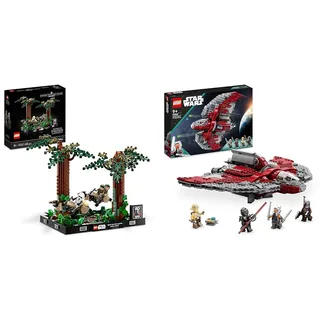 LEGO 75353 Star Wars Verfolgungsjagd auf Endor – Diorama Set & 75362 Star Wars Ahsoka Tanos T-6 Jedi Shuttle Set, baubares Raumschiff-Spielzeug