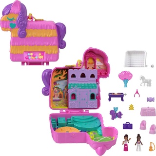 Polly Pocket Piñata-Party Schatulle - Pferde-Piñata, Glitzerfenster, 2 Puppen, 5 Spielelemente, 13 Accessoires, für Kinder ab 4 Jahren, HKV32