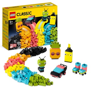 LEGO Classic Neon Kreativ-Bauset, Bausteine-Kiste Set, Konstruktionsspielzeug mit Modellen; Auto, Ananas, Alien, Rollschuhe, Figuren und mehr, für Kinder ab 5 Jahren 11027