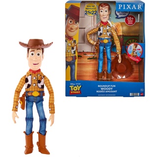Mattel Disney und Pixar Toy Story Movie Toy, sprechende Woody Figur mit Ragdoll Körper, 20 Phrasen, Pull Tab aktiviert Sounds, Roundup Fun Woody, HFY35