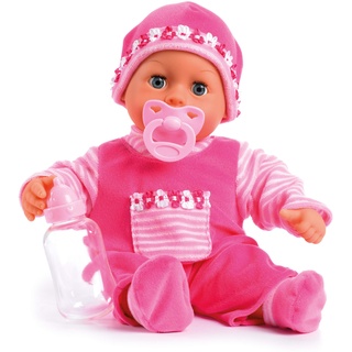 Bayer Design 93800-pink 93825AA Babypuppe First Words, Schlafaugen, spricht 24 Babylaute, weicher Körper, mit Schnuller und Flasche, 38 cm, pink