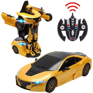 GOPLUS Roboter Auto Transformation Auto Fernbedienung Auto mit Lautsprecher LED Licht (gelb)