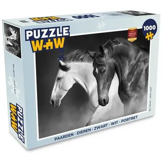 MuchoWow Puzzle Pferde - Tiere - Schwarz - Weiß - Porträt, 1000 Puzzleteile, Foto-Puzzle, Bilderrätsel, Puzzlespiele, Klassisch bunt