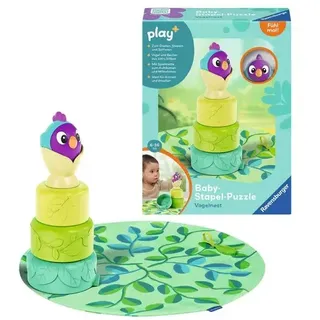 Ravensburger 4857 play+ Baby-Stapel-Puzzle: Vogelnest, Montessori-Puzzle, Silikon, Saugnapf-Spielzeug für Baby ab 6 Monaten