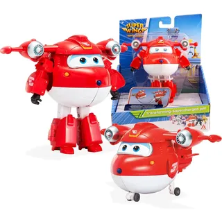 Super Wings EU740283 - Transformations-Flugzeug Supercharged Jett, ca. 12,7 cm große Spiel-Figur für Kinder, verwandelbares Spielzeug-Flugzeug und Roboterfigur, Rot