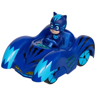 Dickie Toys 203142000 PJ Masks Mission Racer Cat Car, Die Cast Fahrzeug mit Freilauf, Licht & Sound, spielt Titelmelodie aus der Serie, inkl. Catboy Figur, 12 cm, blau, inkl. Batterien