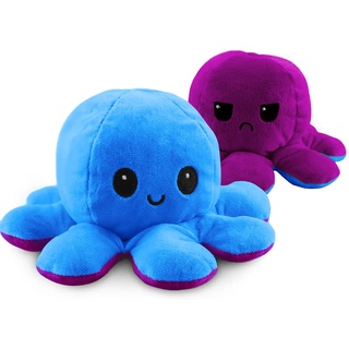 Plüschi Original✓ Octopus Plüschtier XXL Groß Oktupus Stimmungs Kuscheltier Oktopus Plüsch wenden XXL Oktopus Plüschfigur Stofftier zum wenden 30cm (Lila & Blau)