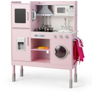COSTWAY Spielküche Kinderküche, 3-fach höhenverstellbar, mit 16 tlg. Zebehör rosa