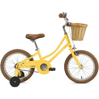 FabricBike Kids Fahrrad mit Pedalen für Jungen und Mädchen, Abnehmbare Trainingsräder, Hochwertige Bremsen, 12- und 16-Zoll-Räder, 4 Farben (Classic Honey, 16": 3-7 Jahre (96 bis 120 cm hoch))