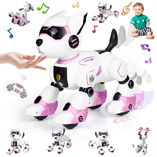 Roboter Hund Kinder Ferngesteuerter Spielzeug Anfassen und Folgen Roboterhund mit Gestensteuerung Programmierbarer Tanz Musik Intelligenter Ferngesteuerter Hund (Rosa)