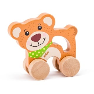 Woodyland Lernspielzeug Holz Schiebetier Bär/ Pull Along Bear, mit Griff und Rädern, mit Rollen und Griff