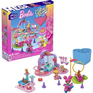 Mega HHP89 - Barbie Color Reveal Bauspielzeug, Tiere zum Trainieren und Waschen mit 2 kleinen Barbie-Puppen, Zubehör, 6 Tieren, Farbwechsel und 15 Überraschungen, Konstruktionsspielzeug ab 5 Jahren