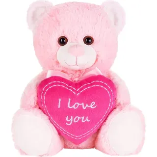 BRUBAKER Teddy Plüschbär mit Herz Pink - I Love You - 25 cm - Teddybär Plüschteddy Kuscheltier Schmusetier - Stofftier Rosa