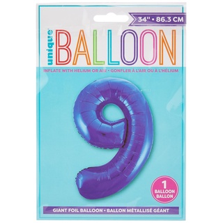Riesenzahl 9 Luftballon - 86 cm - Blau