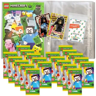 Bundle mit Lego Minecraft Serie 1 Trading Cards - 1 Leere Sammelmappe + 20 Booster + 2 Limitierte Star Wars Karten + Exklusive Collect-it Hüllen