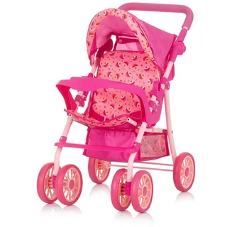 Chipolino Puppenwagen Dolly Korb faltbar Frontbügel Fußstütze Griff verstellbar rosa