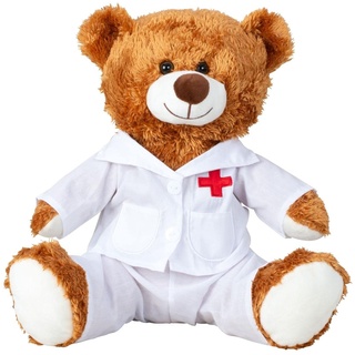 Geschenkestadl Teddybär Doktor 33 cm braun Arzt Kittel Krankenhaus Gute Besserung Genesung Kuschelbär Kuscheltier Bär Teddy